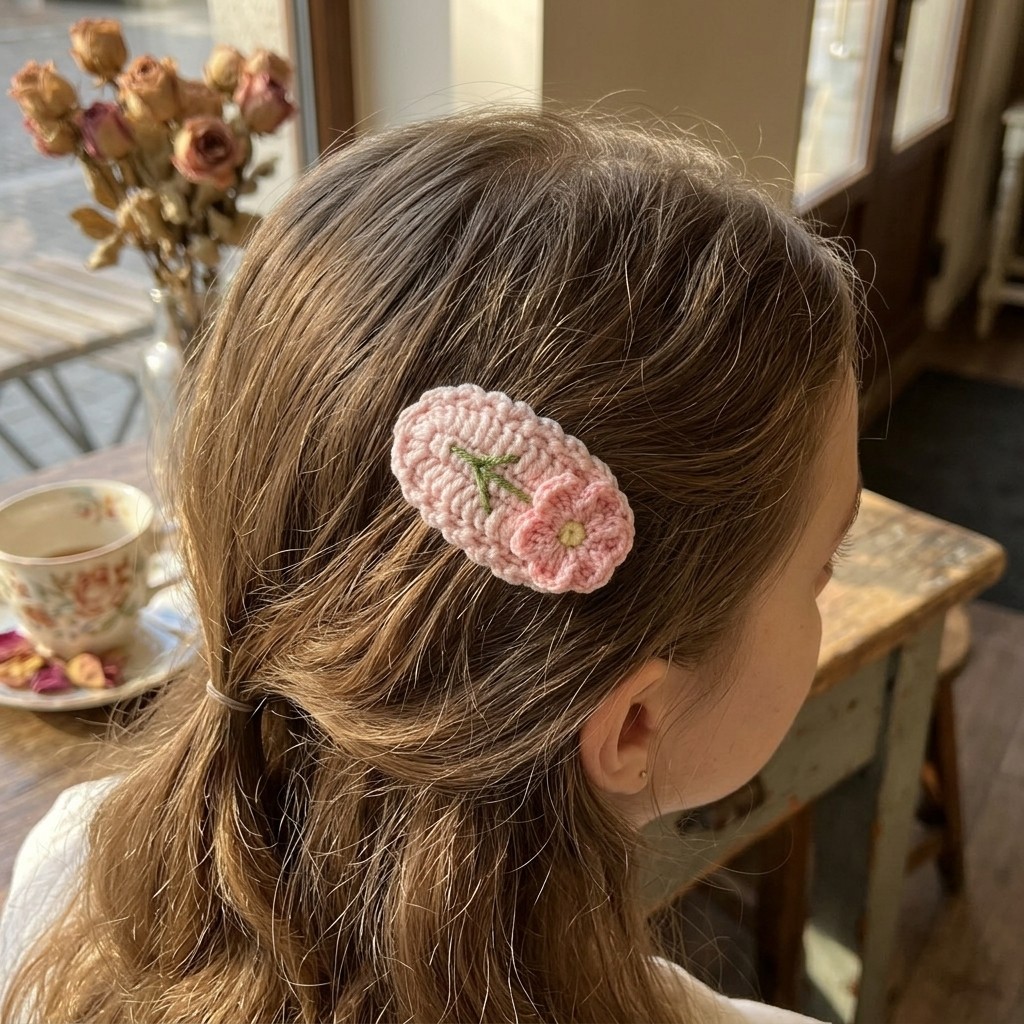 Lovely Handmade Knit Flower Hair Clip Simple Daily Hair Styling Accessory