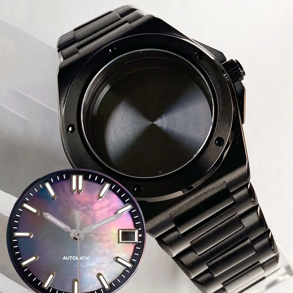 Tandorio New 40mm Black PVD Sapphire Glass NH35 Men Watch Case 100m Waterproof