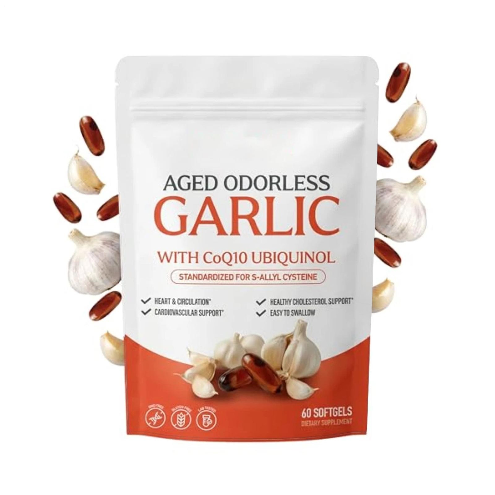 Garlic Extract 600mg Softgels (60 Count) Odorless Aged Garlic Extra USA