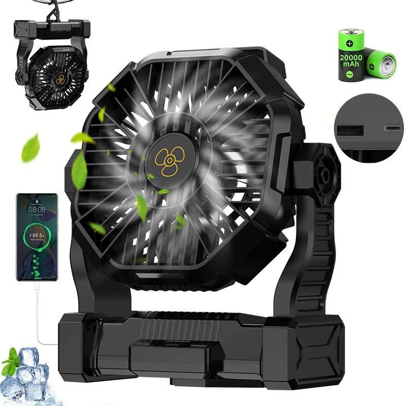 Camping Fan with LED Lantern USB Rechargeable Battery Powered Tent Fan Portable