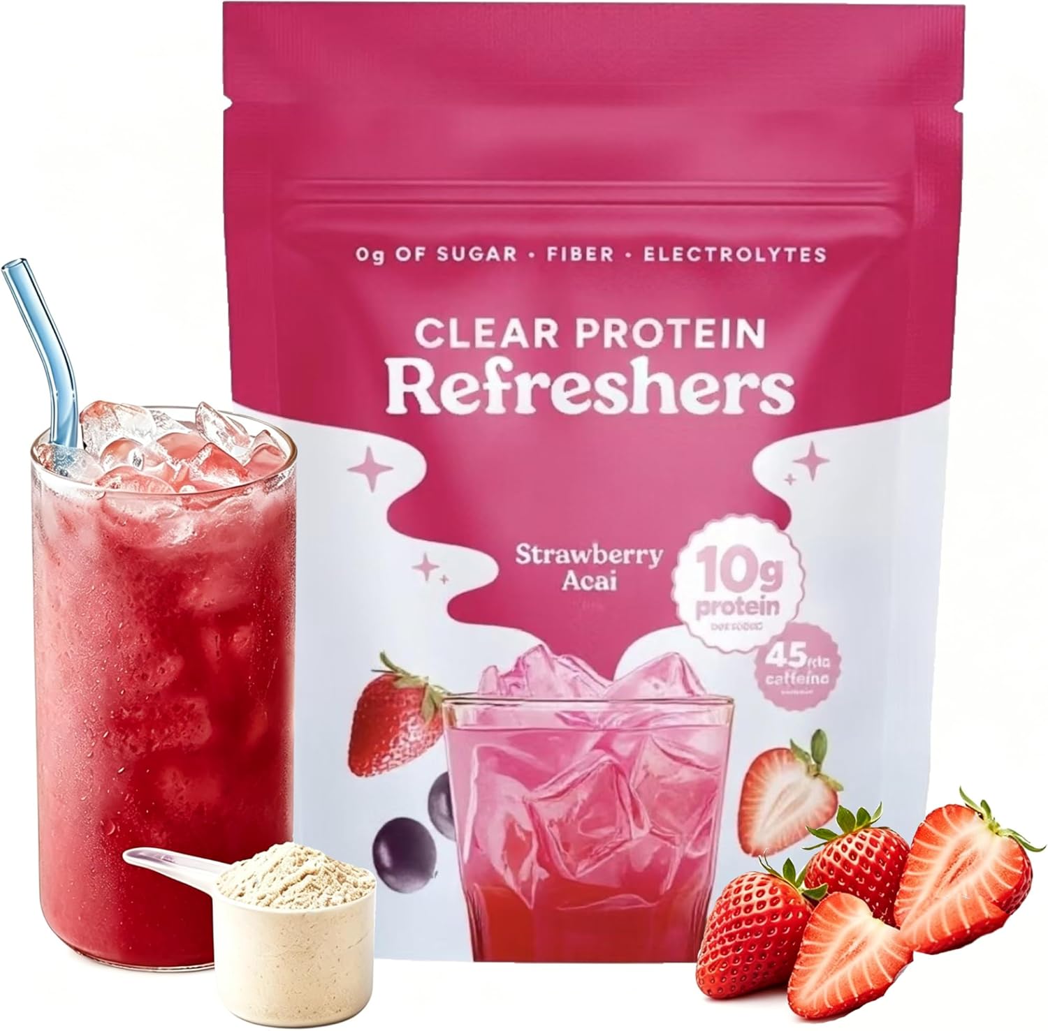 Clear Whey Protein Isolate Powder, Strawberry Flavor, Sugar Free, No Artificial
