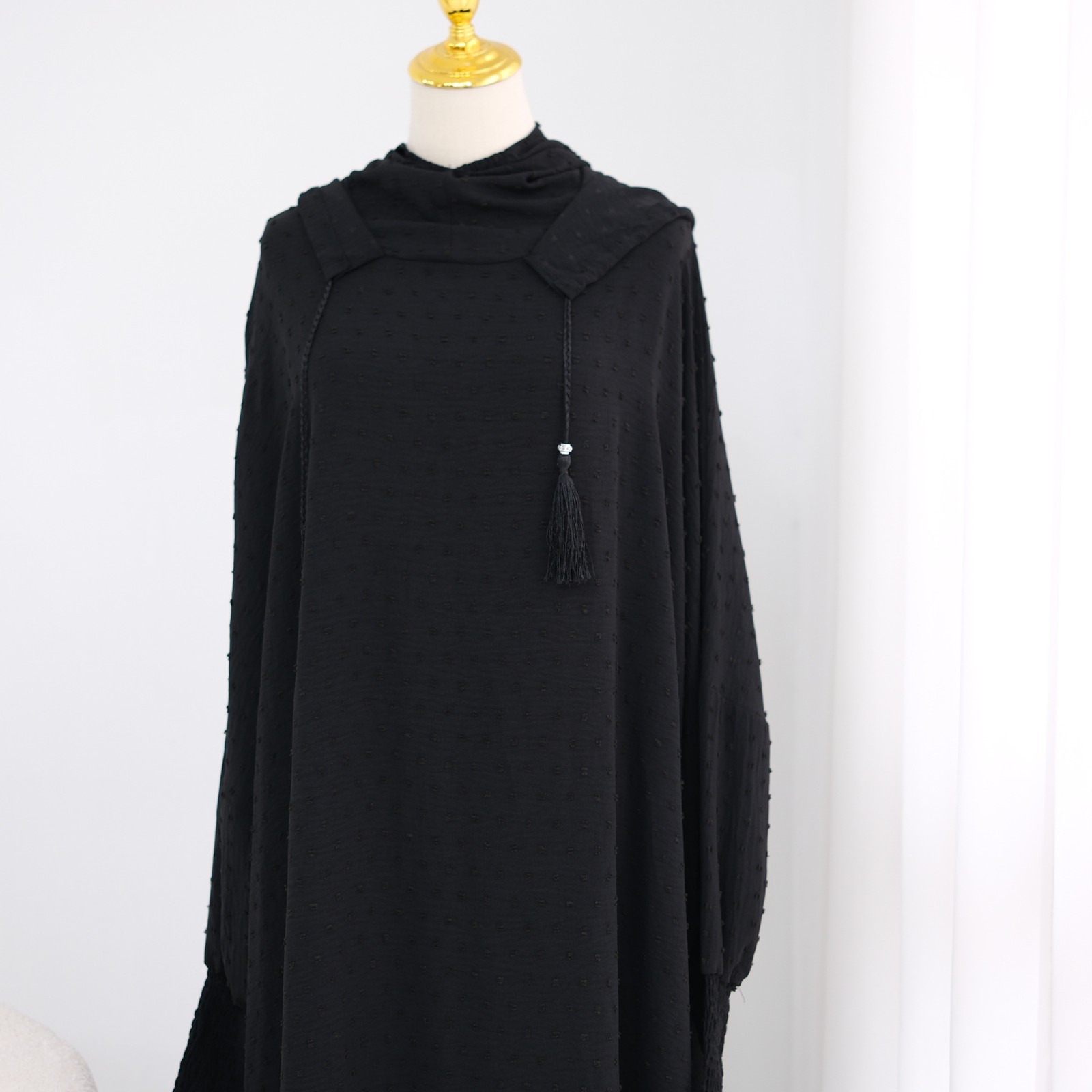 Muslim Women Hooded Abaya Kaftan Ramadan Casual Polka Dot Loose Maxi Dress Gowns