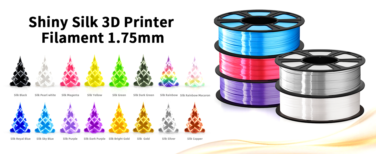 Silk PLA Filament 1.75mm, Shiny Glossy 3D Printing Filament