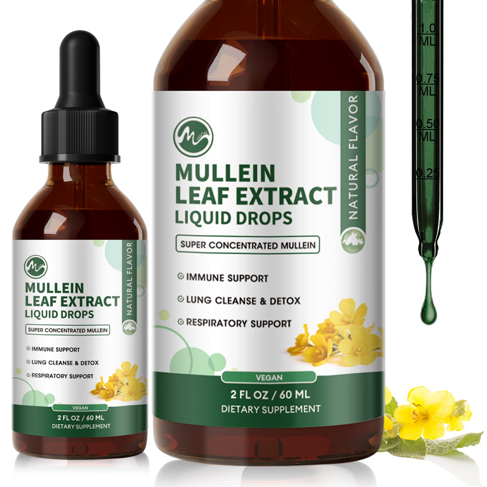 1-10x Mullein drops for Lung, Mullein Leaf Extract, Super Concentrated Tincture
