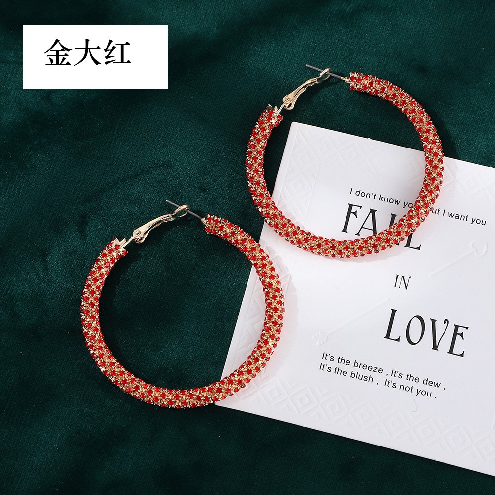 1pcs Boho Big Full Crystal Circle Hoop Earrings Women Party Wedding Accessories