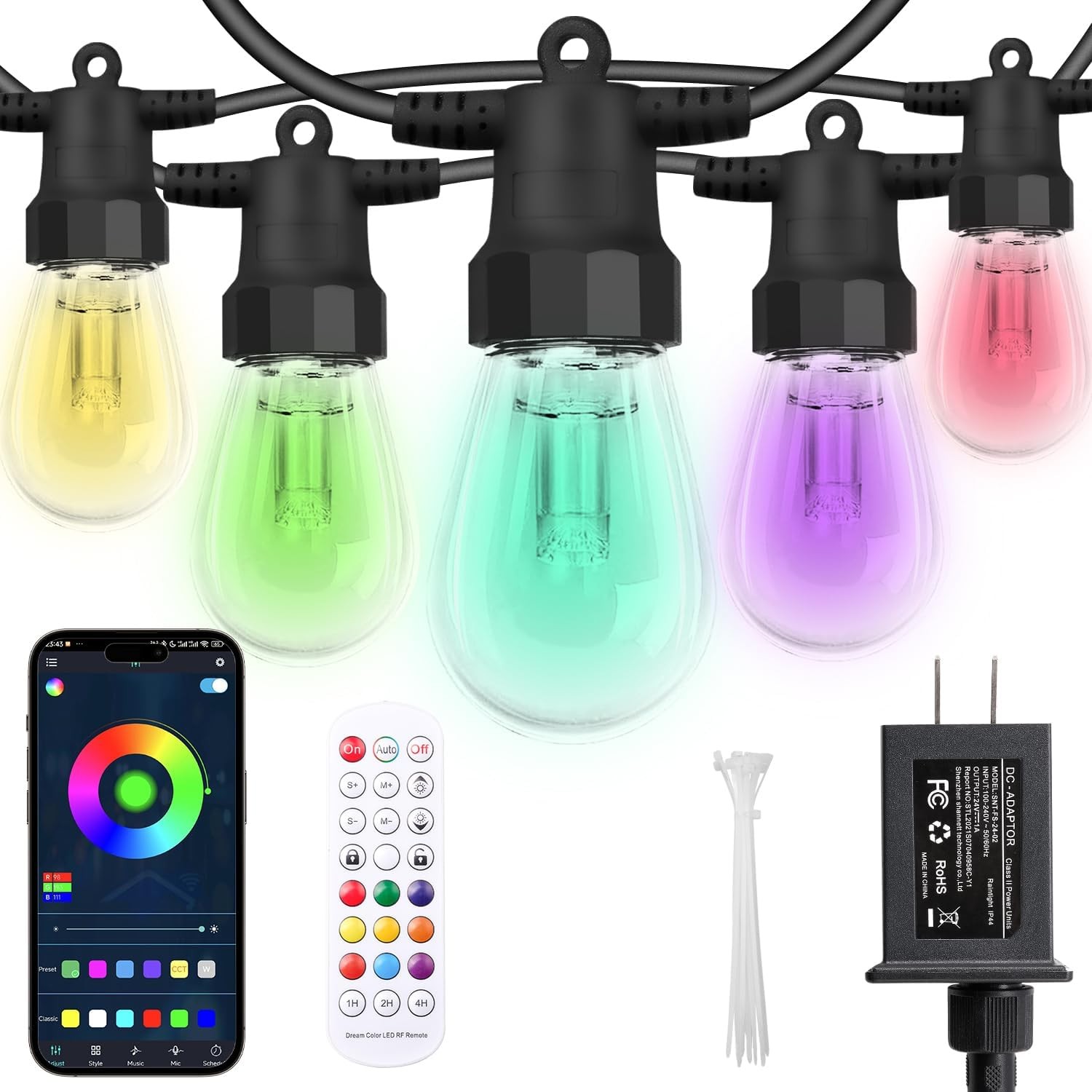 50FT Color Changing Outdoor String Lights APP Remote Waterproof Patio Decor