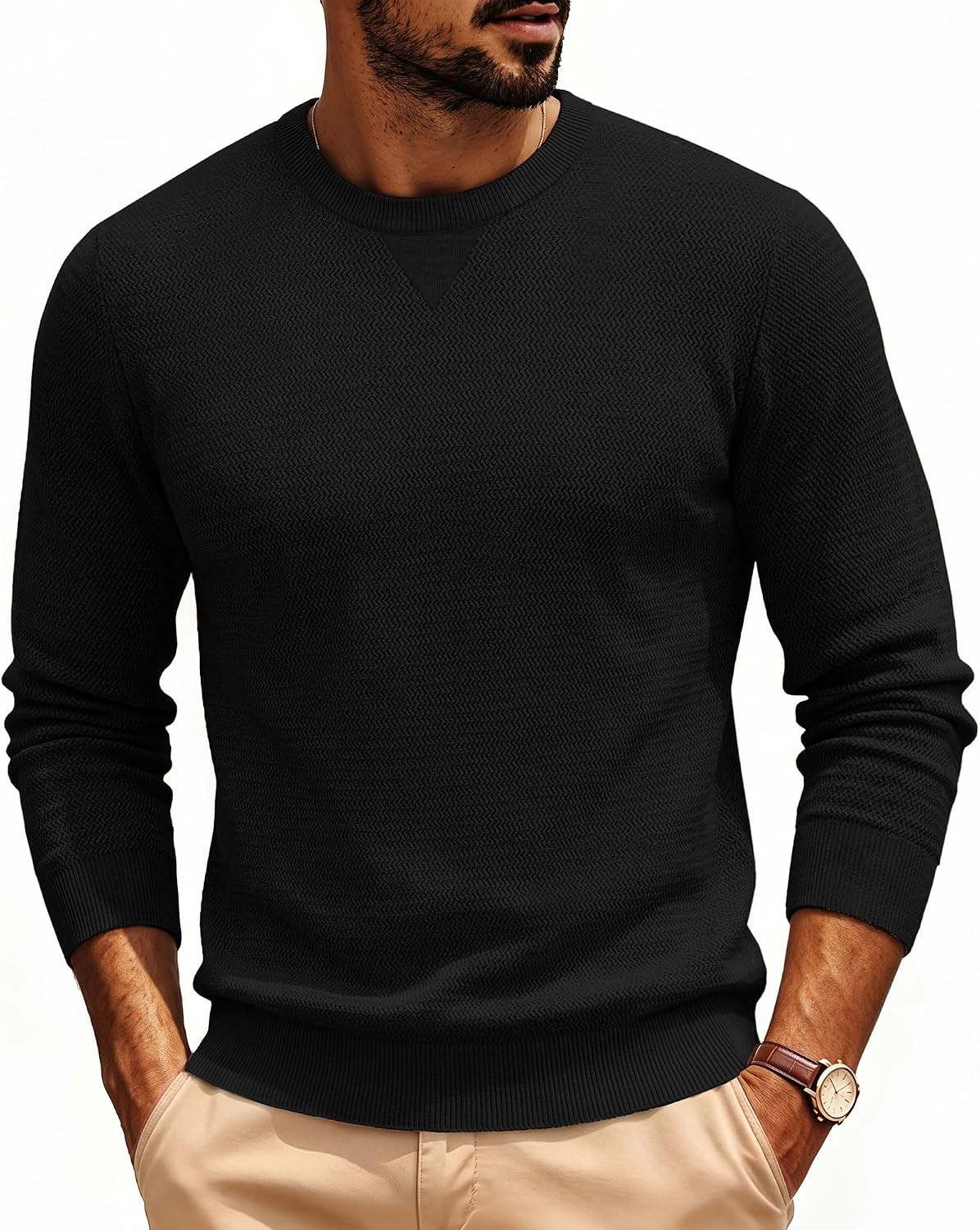 Men's Crewneck Knit Sweater Casual Pullover Warm Long Sleeve Top