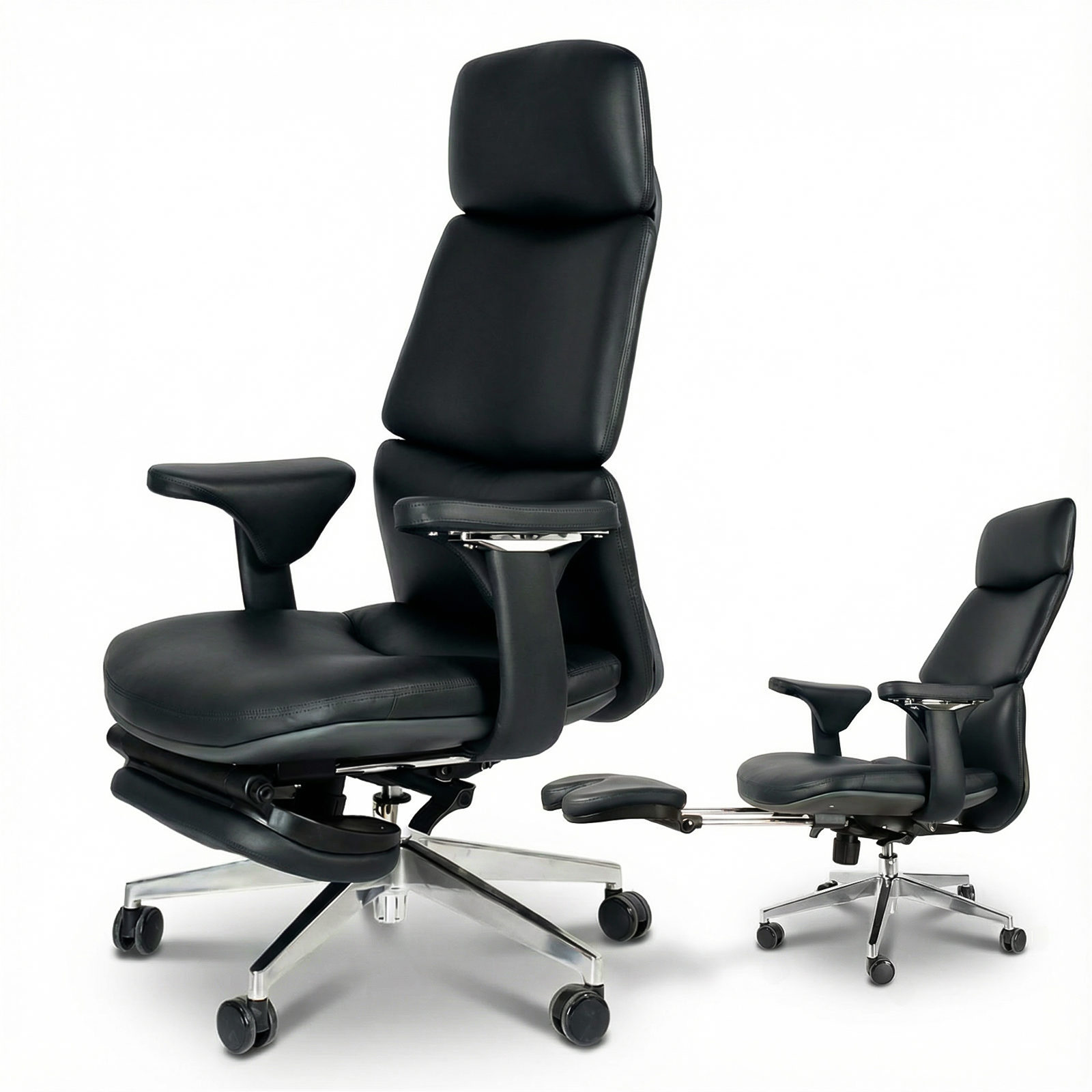 Genuine Leather Office Chair with Flexible Footrest, High Back Executive Office