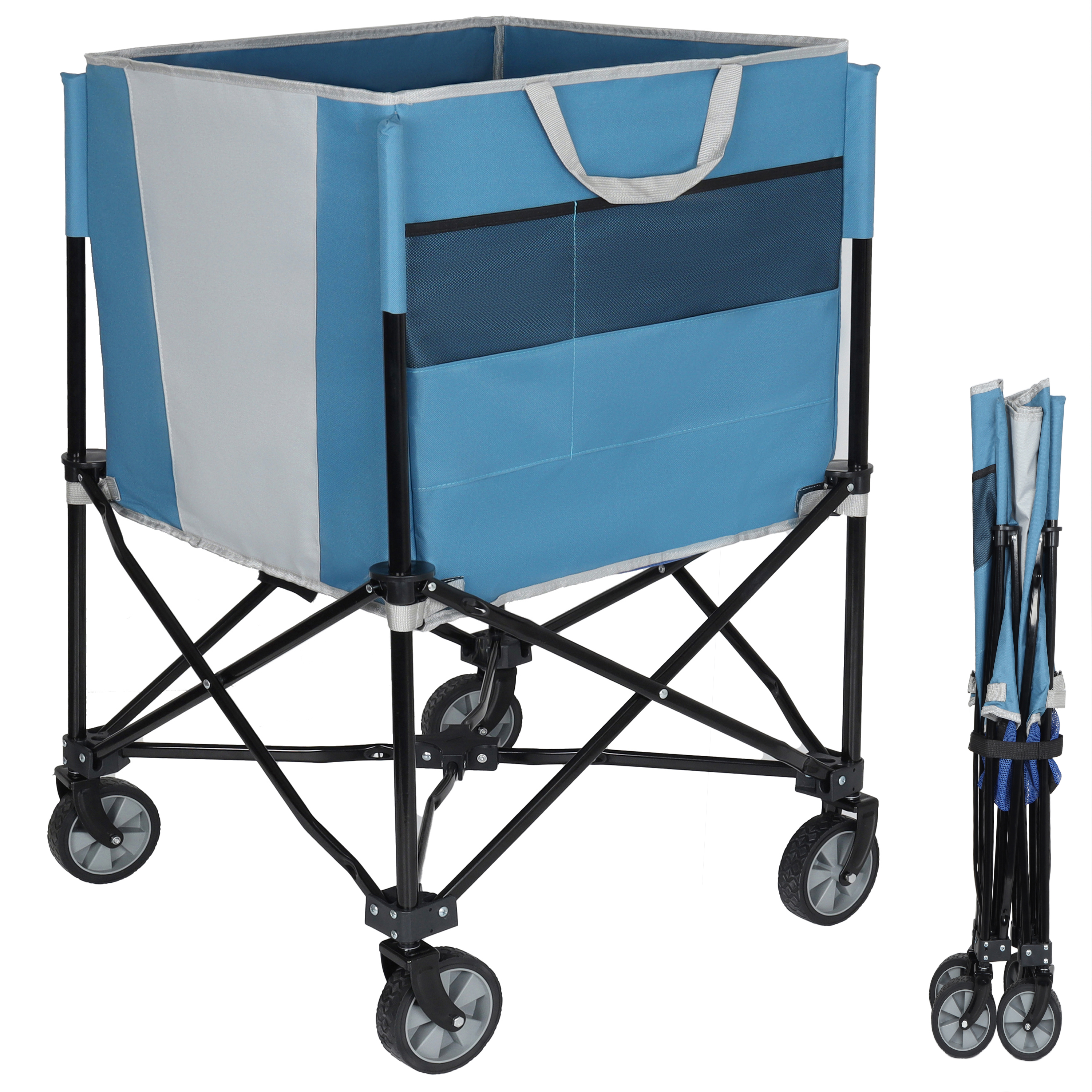 Rolling Ball Storage Cart with Wheels, Collapsible Garage Sports Equipment Organ